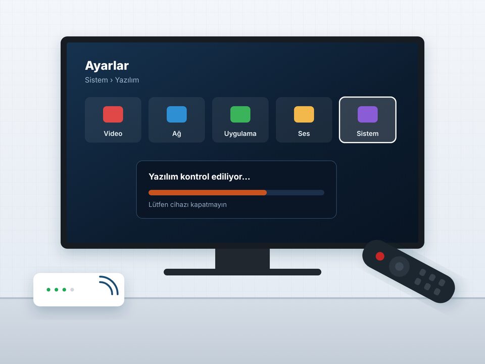 Temsili çizim: Smart TV ayarlar menüsünde yazılım kontrolü